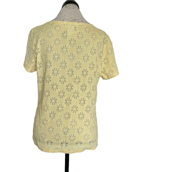 Covington Womens Blouse Size Large Floral Yellow Short Sleeve Embroidered Thread - Picture 3 of 16